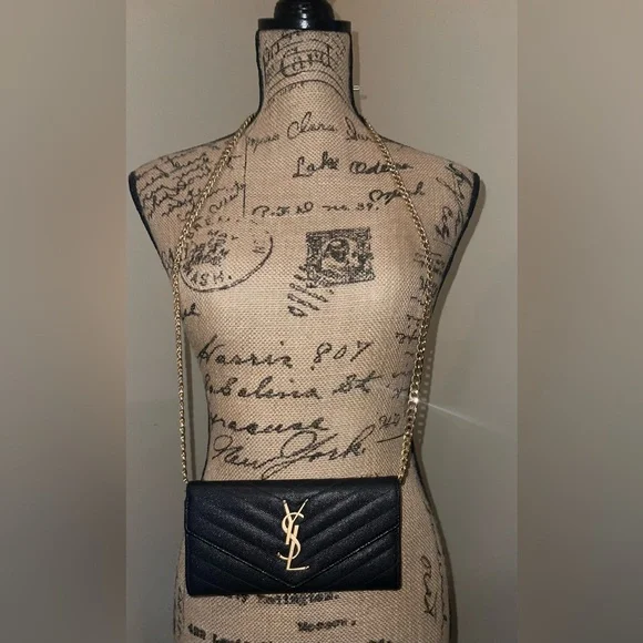 Yves Saint Laurent Black and Gold Chain Wallet - Picture 13 of 14